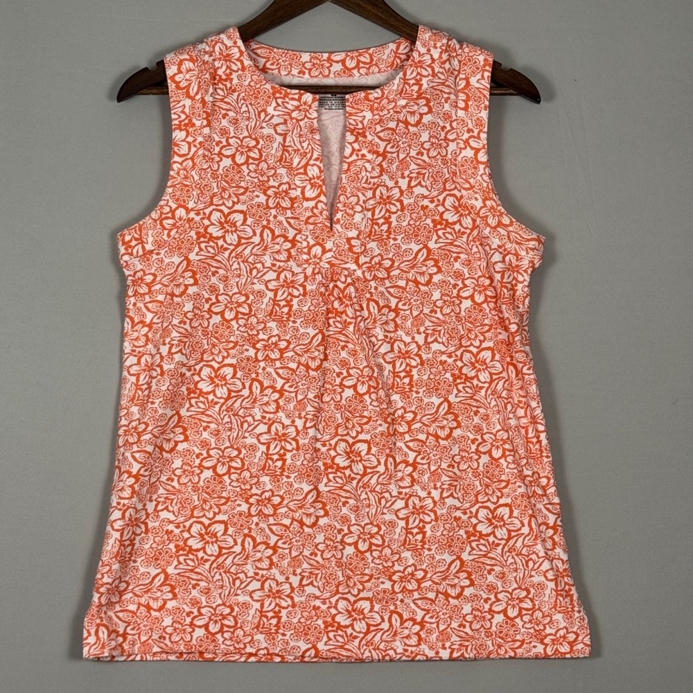 Jones New York Sport Top Women Medium Orange Floral NWOT Split Neck Sleeveless